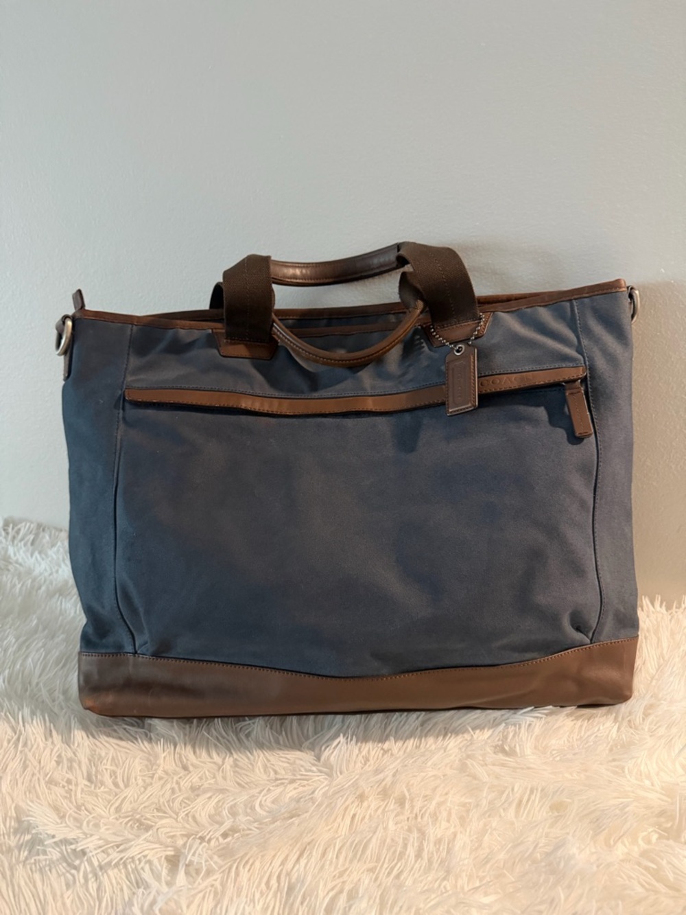 COACH Men's Navy and Brown Travel Tote Bag